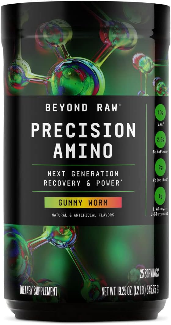 Beyond Raw Precision Amino | Recovery & Power Amino Acid Formula | Fuel Muscles | Enhance Hydration | Gummy Worm | 25 Servings