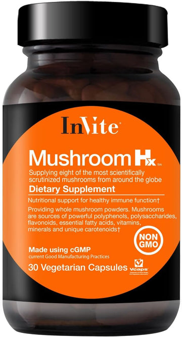 Invite Health Mushroom Hx? - Supports Immune, Digestive and Respiratory Health - Formulated from Eight Most Scientifically-Researched Mushrooms to Boost Immune Health-30 Vegetarian Capsules (2-Pack)