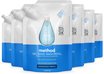 Method Gel Hand Soap Refill, Sea Minerals, Recylable Bottle, Biodegradable Formula, 34 Fl Oz (Pack of 6)