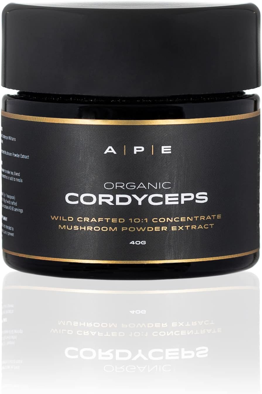 Ape Nutrition Organic Cordyceps Mushroom Extract Powder - Certified Organic & Wild Crafted, Improves Energy & Muscle Function, Uk Supplements, No Fillers, 40G (40-80 Servings)