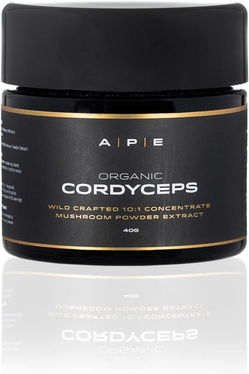 Ape Nutrition Organic Cordyceps Mushroom Extract Powder - Certified Organic & Wild Crafted, Improves Energy & Muscle Function, Uk Supplements, No Fillers, 40G (40-80 Servings)