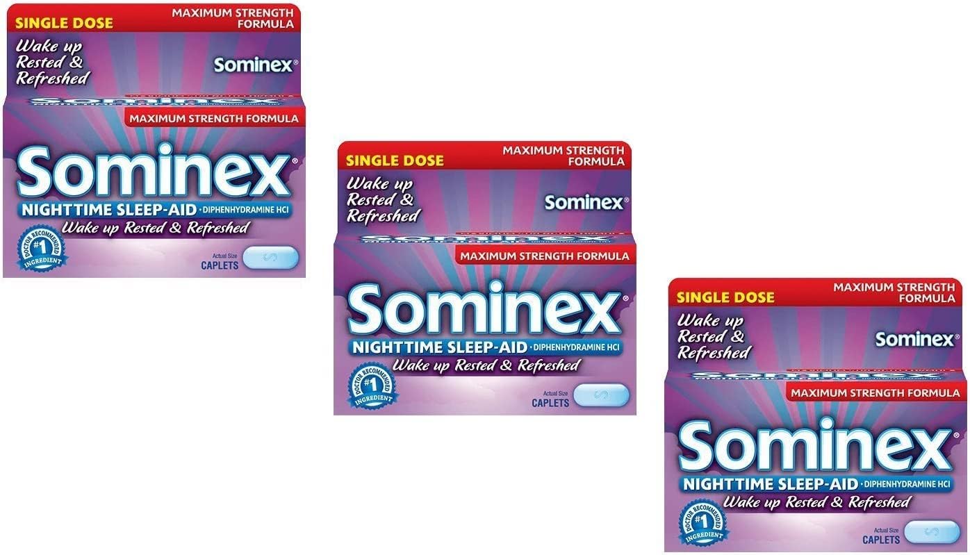 Sominex Nighttime Sleep-Aid Caplets, Maximum Strength, 16 Ea (Pack Of 3)