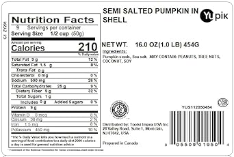 Yupik Semi-Salted Pumpkin Seeds In Shell, 1 lb, On the Go Savory Snack, Roasted Pumpkin Seeds, Salted Pepitas