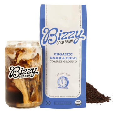 Bizzy Organic Cold Brew Coffee | Dark & Bold Blend | Coarse Ground Coffee | Dark Roast | Micro Sifted | Specialty Grade | 100% Arabica | 1 Lb