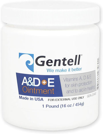 A & D Plus E Ointment, Gentell - 16 Oz. Jar - Medicinal Scent Ointment, Skin Protectant | A+D & E Vitamins First Aid | Seals Out Wetness | Helps Prevent Baby Diaper Rash - Pack of 2