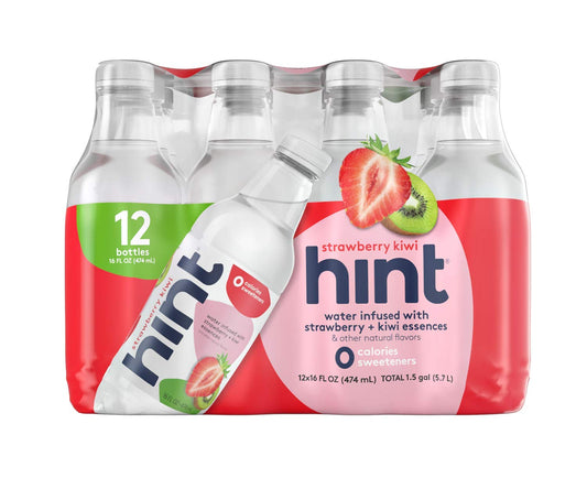 Hint Water Strawberry Kiwi And Hint Water Watermelon (Pack Of 24), 12 Bottles Hint Strawberry Kiwi & 12 Bottles Hint Watermelon, Zero Calories, Zero Sugar And Zero Diet Sweeteners, 16 Ounce Bottles