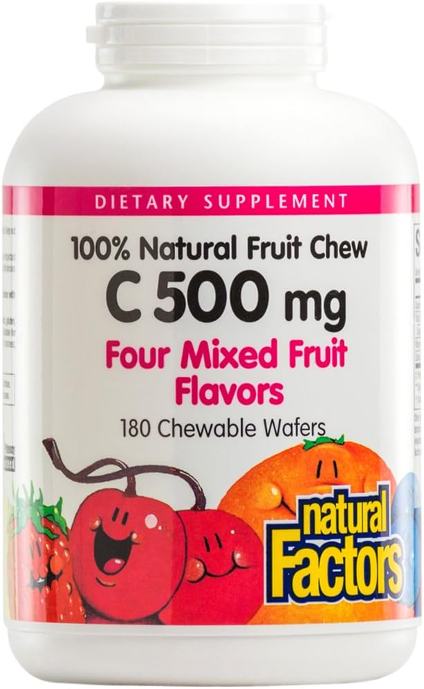 Natural Factors - Vitamin C 500mg, 100% Natural Fruit Chew, Mixed Fruit, 180 Chewable Wafers