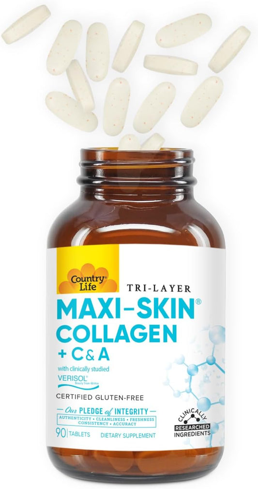 Country Life Verisol Collagen Peptides Tablets - Reduce Depth Of W[Kb2] Rinkles & Enhance Skin Elasticity-90 Tablets-Includes Vitamin A&C - Collagen Powder For Women & Men - Boost Skin Collagen By 60%