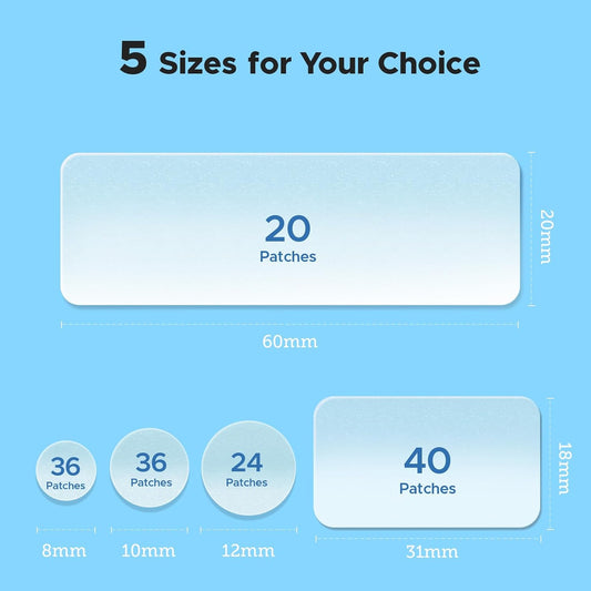 Litbear Large Pimple Patches, 5 Sizes 324 Patches Big Acne Patches, Xl Hydrocolloid Bandages For Full Face, Forehead, Chin, Nose, Body, Back, Neck & Chest, Stirp, Square Large Hydrocolloid Patch