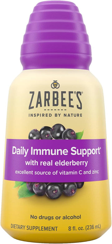 Zarbee''S Liquid Daily Immune Support, High Concentrate Liquid, With Real Elderberry Vitamin C & Zinc, Black Elderberry Flavor, For Daytime Use, 8 Fl Oz, Brand Is Zarbee''S