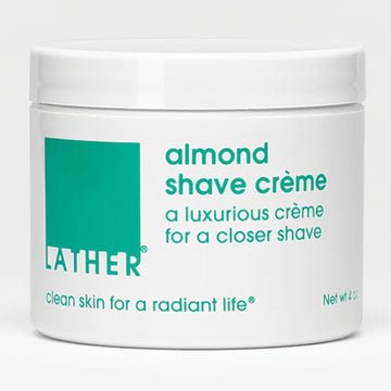 Lather - Almond Shave Crème, 4 Oz - Non-Foaming Luxurious Shaving Cream For Women And Men - Almond Oil, Vitamin E, Omega Fatty Acids - Sensitive Skin Safe - Vegan & Cruelty Free - Beauty & Skincare