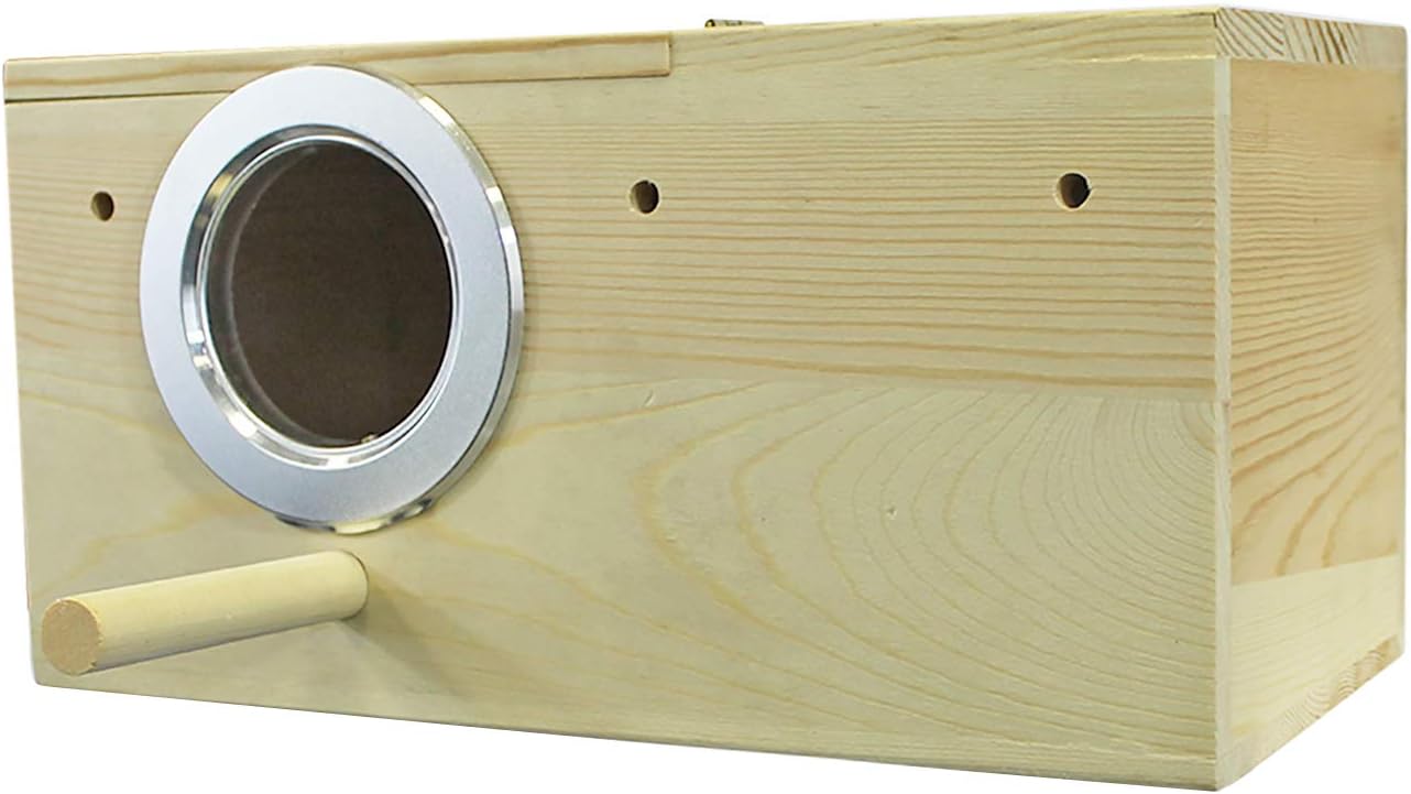 Sturdy Nest Box - Cage Attachment, Hinged Lid, Perching Ledge - For Sugar Glider, Squirrel, Rat, Finch, Parakeet, Lovebird, Parrotlet, Lovebird, Canary, Cockatiel, Other Birds & Small Pets (Large)