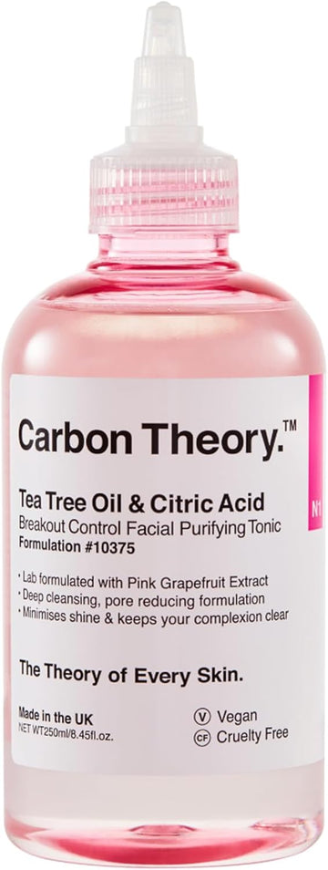 Carbon Theory | Tea Tree Oil & Citric Acid Breakout Control Facial Purifying Tonic With Pink Grapefruit | Natural, Vegan And Cruelty Free | 250Ml