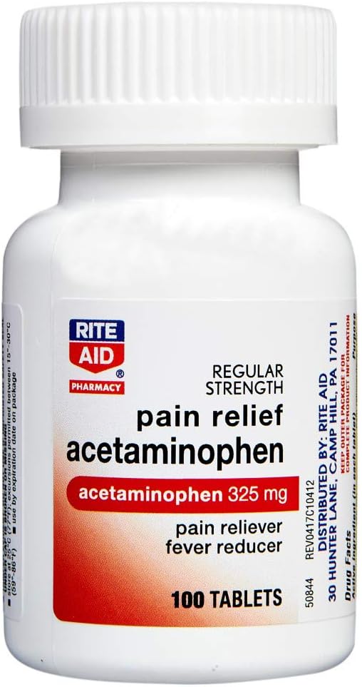 Rite Aid Regular Strength Pain Relief Acetaminophen, 325Mg - 100 Tablets | Pain Reliever And Fever Reducer | Joint Pain Relief | Muscle Pain Relief | Arthritis Pain Relief | Back Pain Relief Products