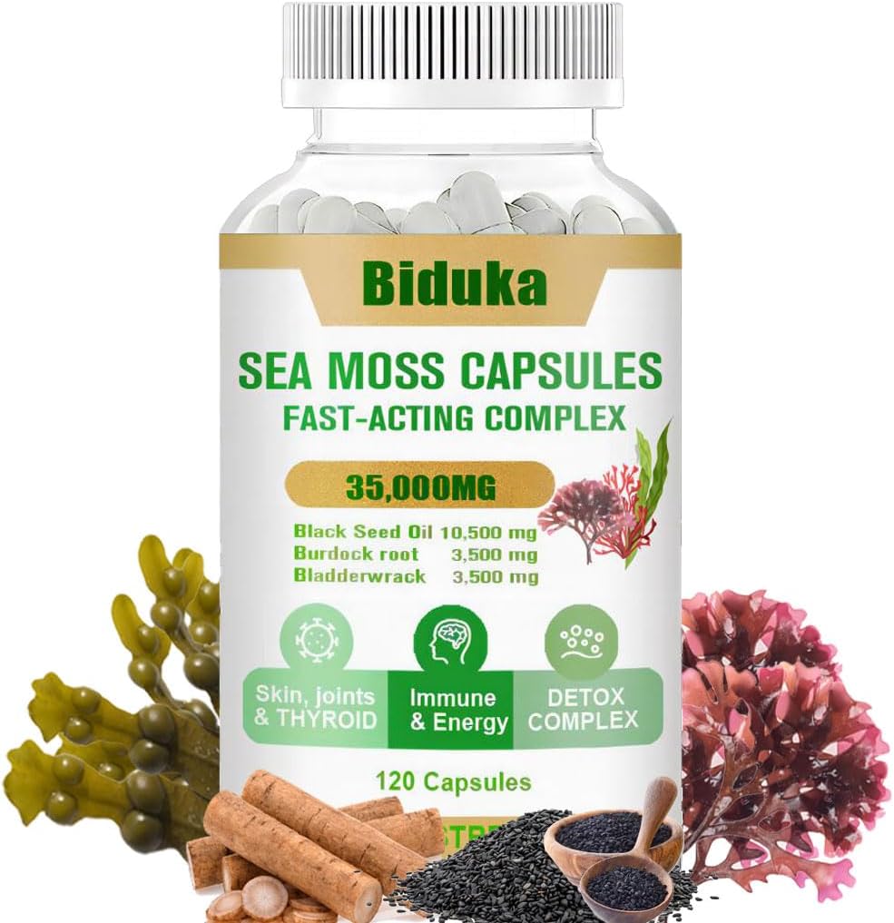 Biduka 35,000Mg Irish Sea Moss Capsules With Black Seeds, Bladderwrack