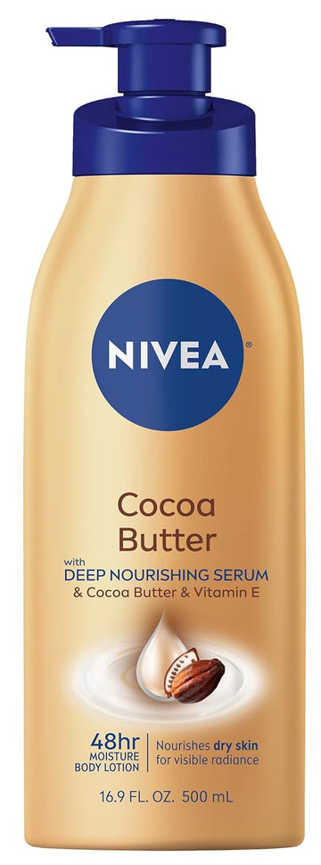 NIVEA Cocoa Butter Body Lotion with Deep Nourishing Serum, 16.9 Fl Oz Pump Bottle