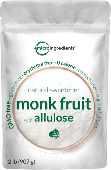 Monk Fruit Sweetener with Allulose, 2 lbs | No Erythritol | No Aftertaste, 1:1 White Sugar Substitute, Keto & Vegan Friendly, Zero Calorie | Great for Drinks, Coffee, Tea, Cookies | Non-GMO