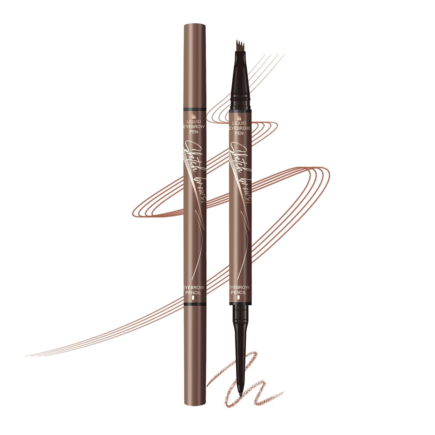 Dual-Ended Microfilling Eyebrow Pen, Liquid Eyebrow Pen With 4 Micro Brush-Tip Applicators & Brow Defining Pencil With Precision Tip (Dark Grey)