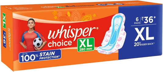 Whisper Choice Sanitary Pads for Women, XL 6 Napkins