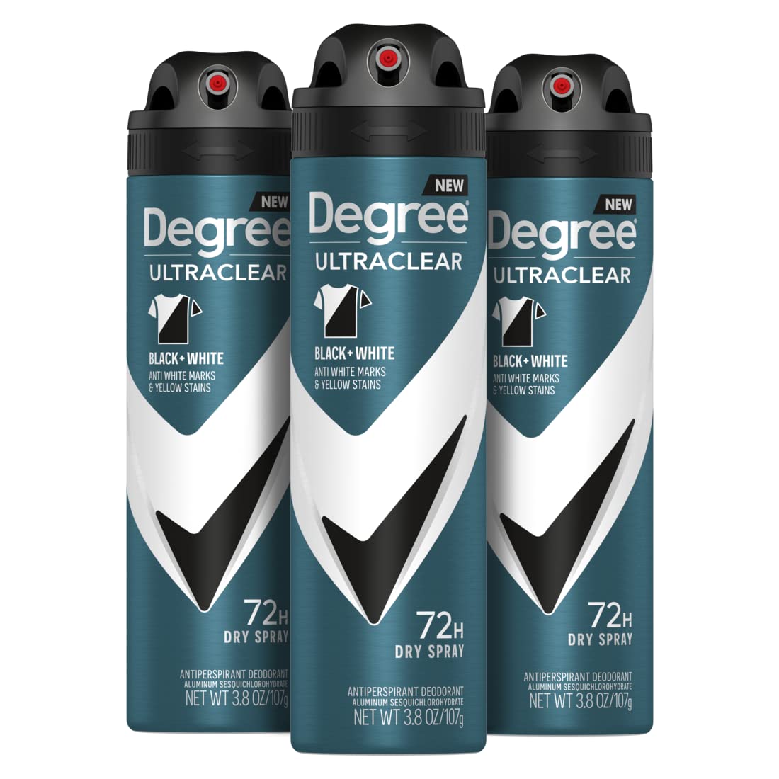 Degree Men Antiperspirant Deodorant Dry Spray Black + White Protects from Deodorant Stains Antiperspirant for Men with MotionSense Technology, 3.8 Ounce (Pack of 3)