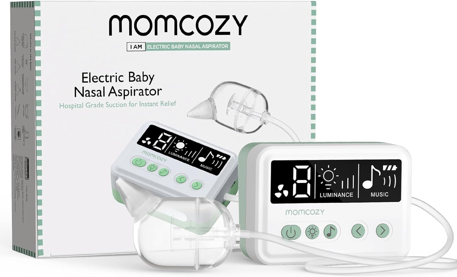 Momcozy Nasal Aspirator for Baby, 65kPa Electric Nose Aspirator for Toddler, Baby Nose Sucker with 9 Suction Levels, Automatic Nose Cleaner with 3 Silicone Tips, 9 Music and 3 Lights