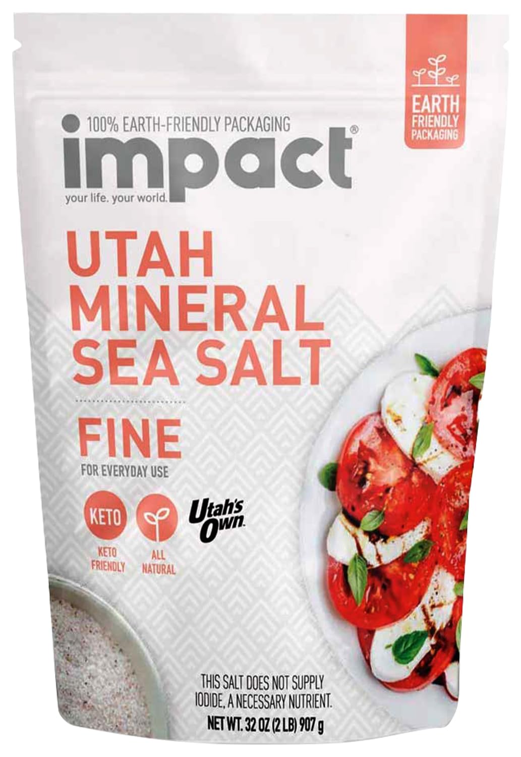 Impact - Utah Mineral Sea Salt (Fine Grain) Unrefined Non-Gmo Gluten Free With Trace Minerals - Enhance Flavor And Health With Premium Gourmet Salt From Ancient Central Utah Deposit - 2Lb