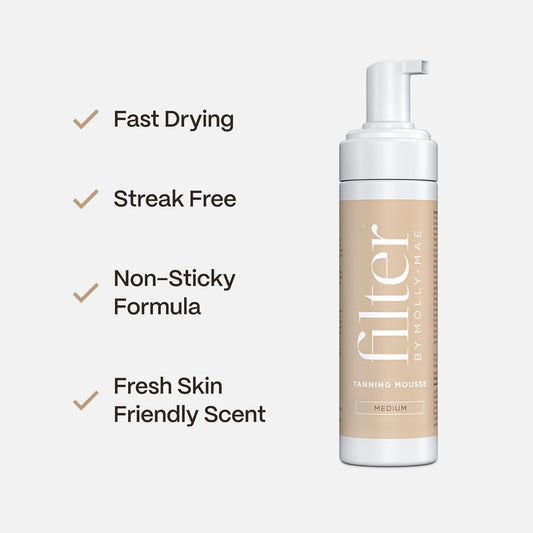 Filter By Molly-Mae Self Tanning Mousse Dark Duo Bundle | Fast Drying Fake Tan | Streak Free | Bronzed Glow | Moisturising Foam | Develops Fast | Long Lasting | 2 X 200Ml Bottles