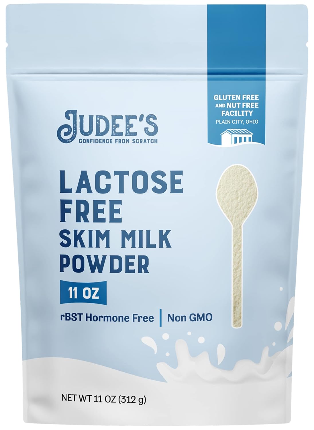 Judee’s Lactose Free Skim Milk Powder 11 oz - 100% Non-GMO and rBST Hormone-Free - Low Carb - Gluten-Free and Nut-Free - Made from Real Dairy - Great for Reconstituting and Baking