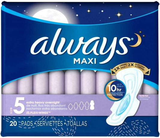 Always Extra Heavy Overnight Maxi Pads With Flexi-Wings - 20 Count