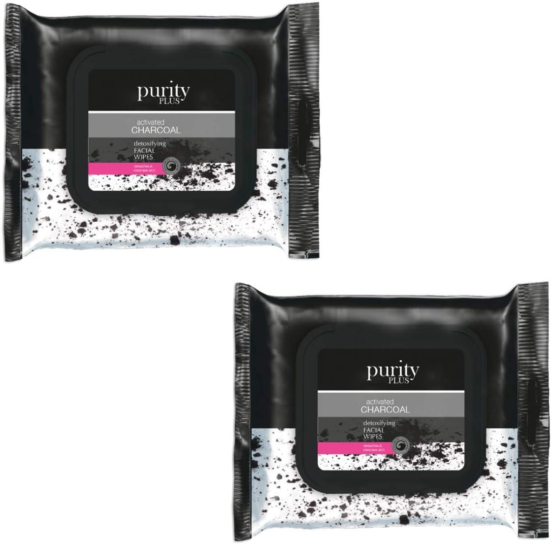 2 Pack Purity Plus Activated Charcoal Detoxifying Cleansing Facial Wipes For Women & Men Makeup Remover 60 Wipes