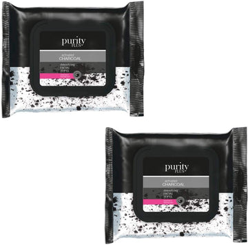 2 Pack Purity Plus Activated Charcoal Detoxifying Cleansing Facial Wipes For Women & Men Makeup Remover 60 Wipes