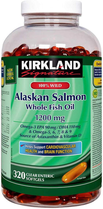 Kirkland Signature 100% Wild Alaskan Salmon Whole Fish Oil 320 Softgels X 2(2 Bottles)