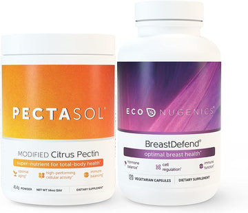EcoNugenics Promotes Breast Health & Cellular Support - BreastDefend 120 Capsules + PectaSol-C Modified Citrus Pectin 454 Grams Bundle