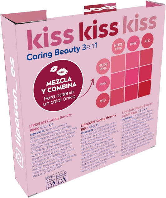 Liposan Caring Beauty 3-In-1 Lip Balm, Combines Lip Balm And Blush Stick In 3 Tones (Red, Pink And Pink Nude), 3-In-1 Stick Lip Balm (3 X 4.8 G)