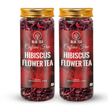 Blue Tea - Hibiscus Tea - 1.76 Oz (Pack Of 2) 100+ Cups - Loose | Skin Glow Enhancing Tea | Herbal Tea - Flower Based - Non-Bitter - Caffeine Free - Tangy Flavor - Natural Ingredients | Food Grade Pet Jar