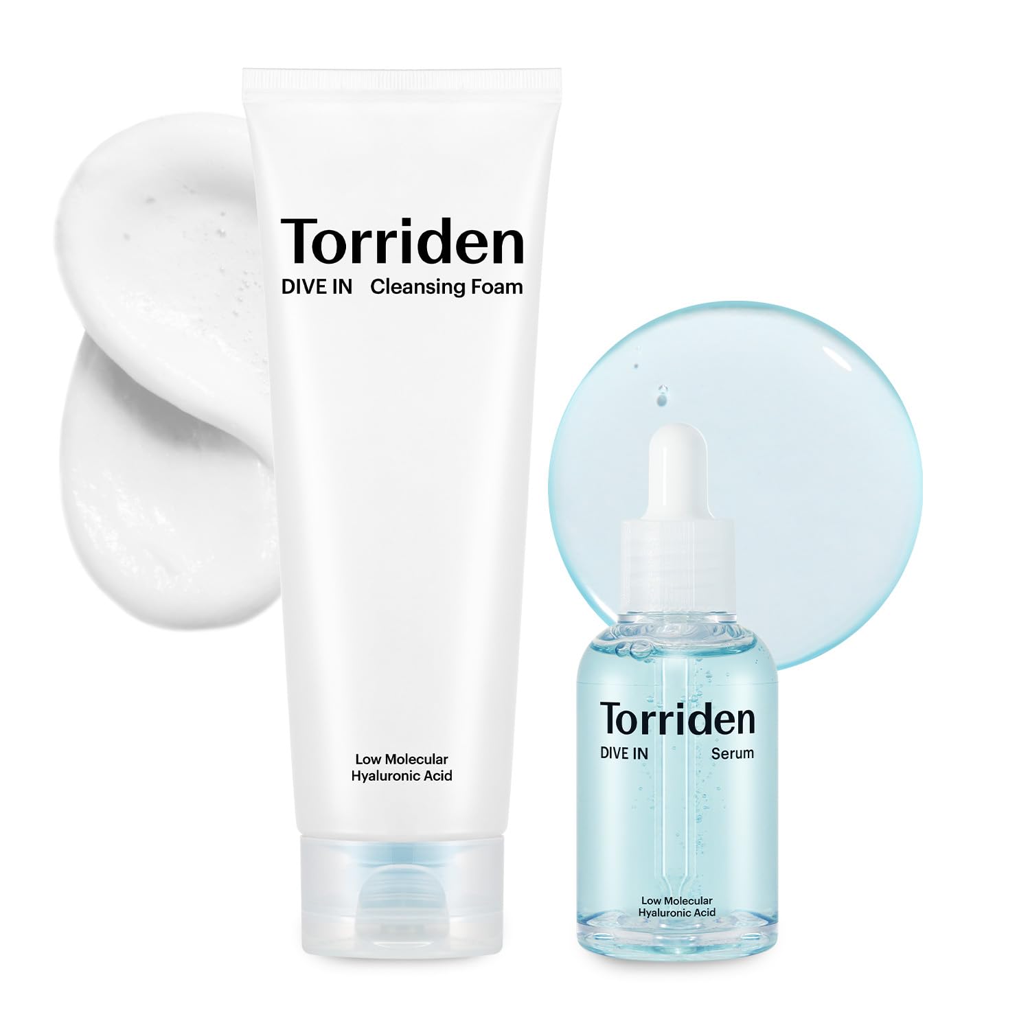 Torriden Dive-In Low-Molecular Hyaluronic Acid Serum 1.69 Fl Oz + Facial Cleansing Foam 5.07 Fl Oz | Vegan Clean Cruelty Free Facial Deep Hydrating Moisturizer And Cleanser