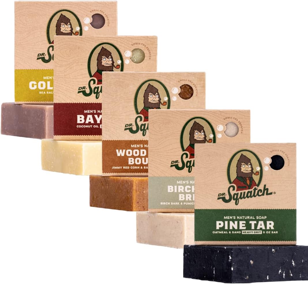 Dr. Squatch All Natural Soap Bar For Men, 5 Bar Variety Pack - Alpine Sage, Bay Rum, Pine Tar, Grapefruit Ipa, Spearmint Basil