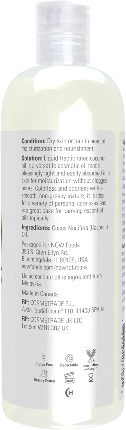 Now Solutions, Liquid Coconut Oil, Light And Nourishing, Promotes Healthy-Looking Skin And Hair, 16-Ounce (Pack Of 2)