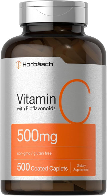 Horbäach Vitamin C 500Mg | With Bioflavonoids | 500 Coated Caplets | With Rose Hips | Vegetarian | Non-Gmo, Gluten Free