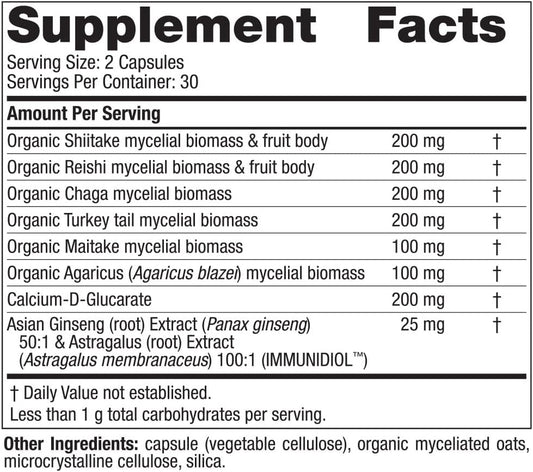 Nordic Naturals Immune Mushroom Complex, Unflavored - 60 Capsules - Adaptogenic Support - Multi-mushroom Blend - Optimal Wellness - Non-GMO - Certified Vegan - 30 Servings