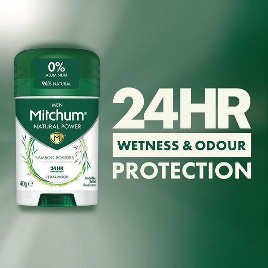 Mitchum Men Natural Deodorant Stick, Aluminium Free, Vegan, Cruelty Free, 96% Natural Ingredients, Cedarwood