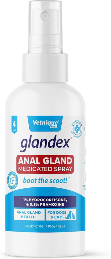 Vetnique Labs Glandex Medicated Dog Anal Gland Spray - Pain Relieving & Anti-Itch Formula to Soothe Inflamed Anal Glands in Dogs & Cats - Fast Acting Clinical Formula - Boot The Scoot (4oz)
