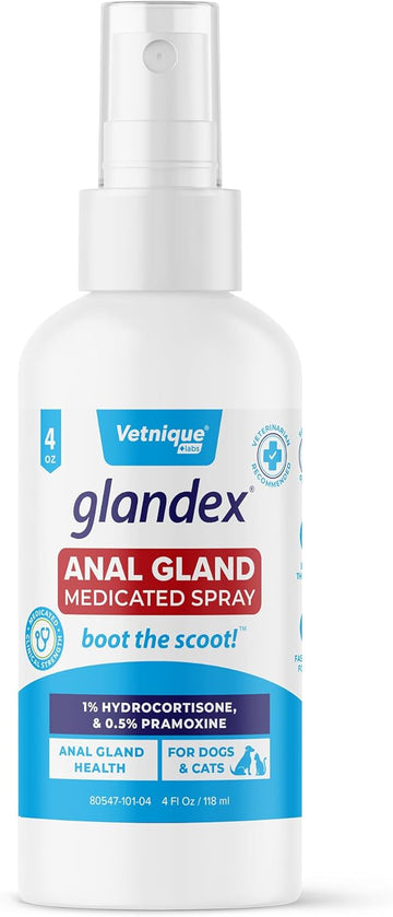 Vetnique Labs Glandex Medicated Dog Anal Gland Spray - Pain Relieving & Anti-Itch Formula To Soothe Inflamed Anal Glands In Dogs & Cats - Fast Acting Clinical Formula - Boot The Scoot (4Oz)