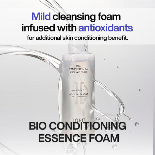 Iope Bio Conditioning Essence Foam Facial Cleanser | Gentle Makeup Cleansing & Moisturizng For Sensitive Skin, Antioxidant, Daily Exfoliation With Pha, Korean Face Wash, 6.08 Fl Oz