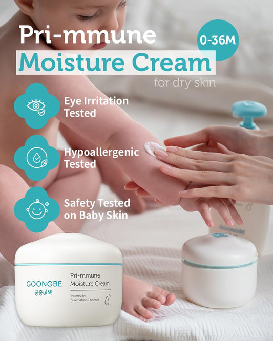 Pri-mmune Moisture Cream - Korean Baby Body Cream with Shea Butter - Hypoallergenic Gentle Daily Moisturizer for Dry Skin - Fast Absorbing, Naturally Derived Non-Sticky Cream, 6.1oz