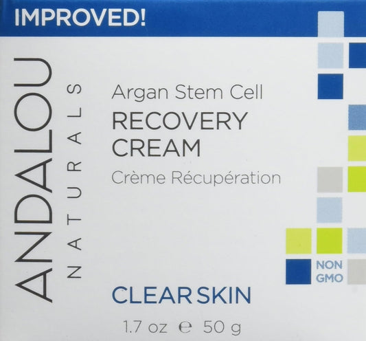 Andalou Naturals Argan Stem Cell Recovery Cream oz For Oily or Overreactive Skin Helps Clarify Cleanse Pores for Glowing Skin, Aloe Vera, 1.7 Ounce