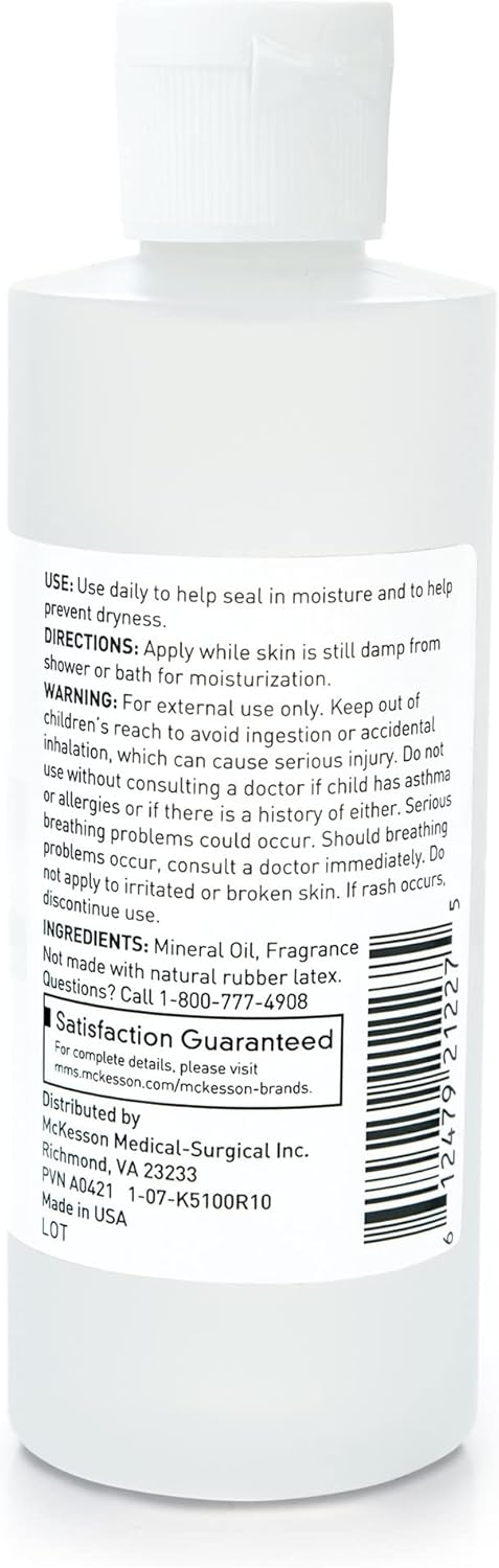 Mckesson Baby Oil For Dry Sensitive Skin, Scented Mineral Oil To Prevent Moisture Loss, 4 Oz, 96 Count