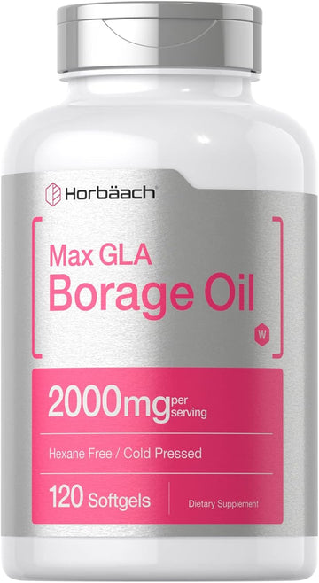 Horbäach Borage Oil Capsules 2000 Mg | 120 Softgels | 320Mg Of Gla | Cold Pressed Seed Oil Supplement