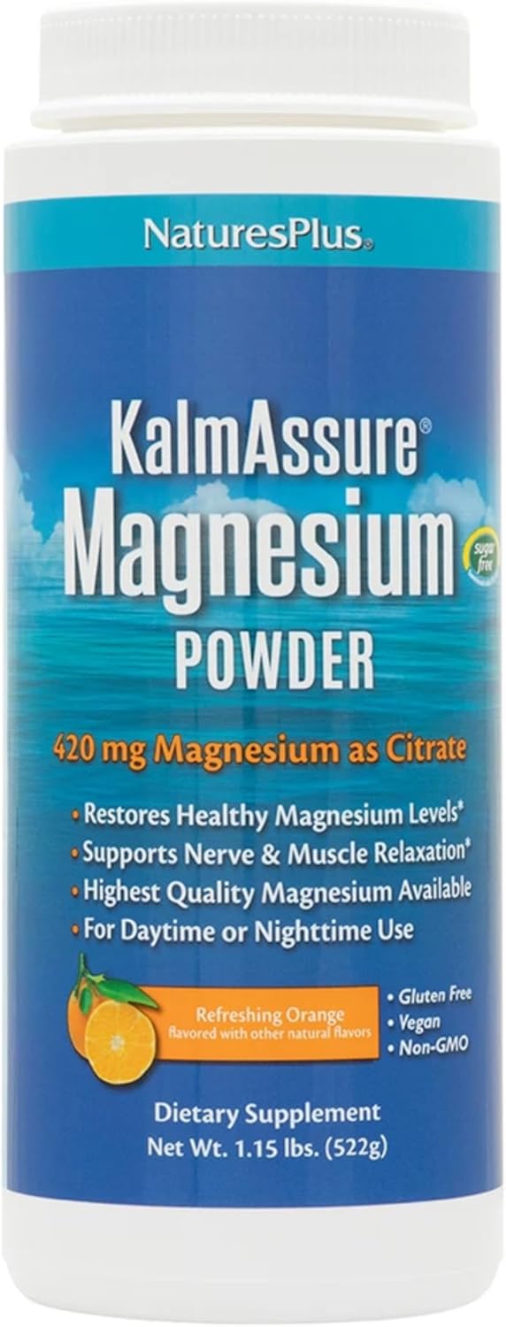Naturesplus Kalmassure Magnesium Powder - 1.15 Lb, Pack Of 2 - Orange Flavor - Supports Nerve And Muscle Relaxation - Non-Gmo, Gluten Free, Vegan - 120 Total Servings