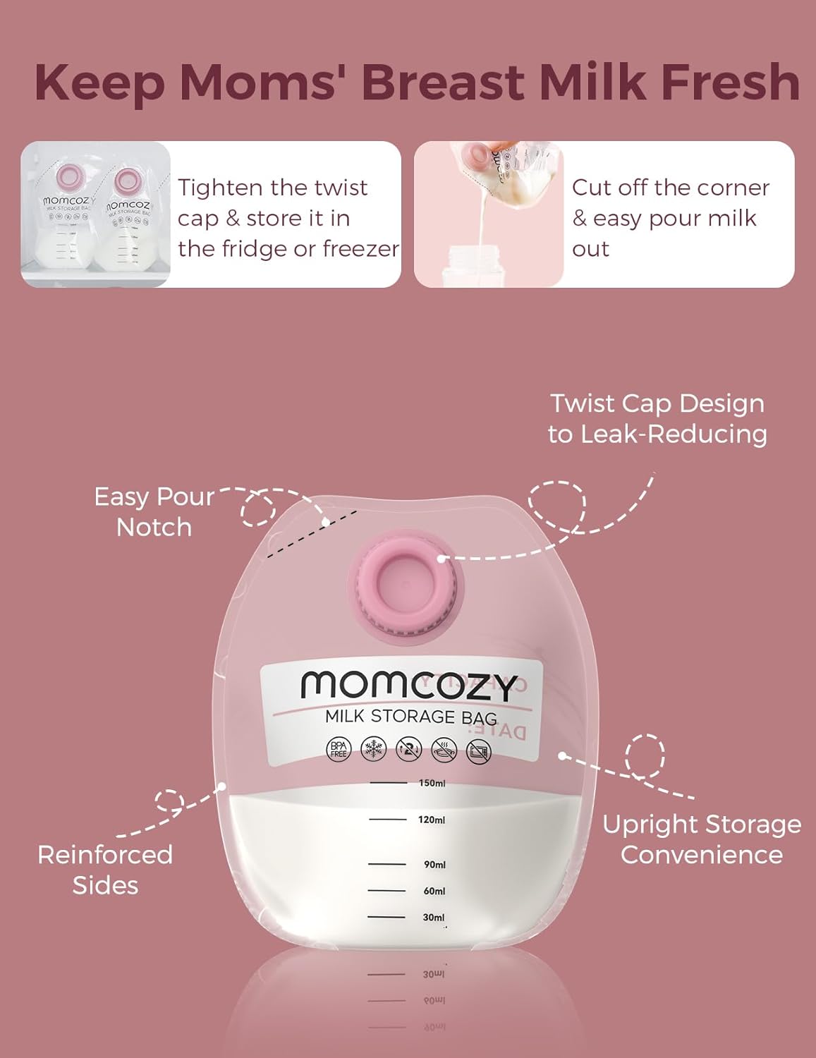 Momcozy Wearable Milk Collection Cups with Storage Bags (5 oz), Direct-to-Bag Breast Milk Bag Combo, Breast Pump Parts for Momcozy V1/V2 Pump & Most Electric Breast Pumps, 2 Pack : Baby